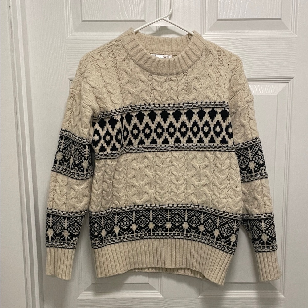 Line & Dot Cream and Black Patterned Cable Knit Sweater